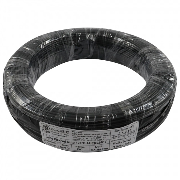 Cabo Flex. Automotivo 2.50mm Preto - Cód.7633