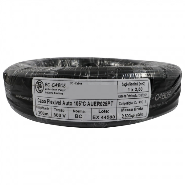 Cabo Flex. Automotivo 2.50mm Preto - Cód.7633
